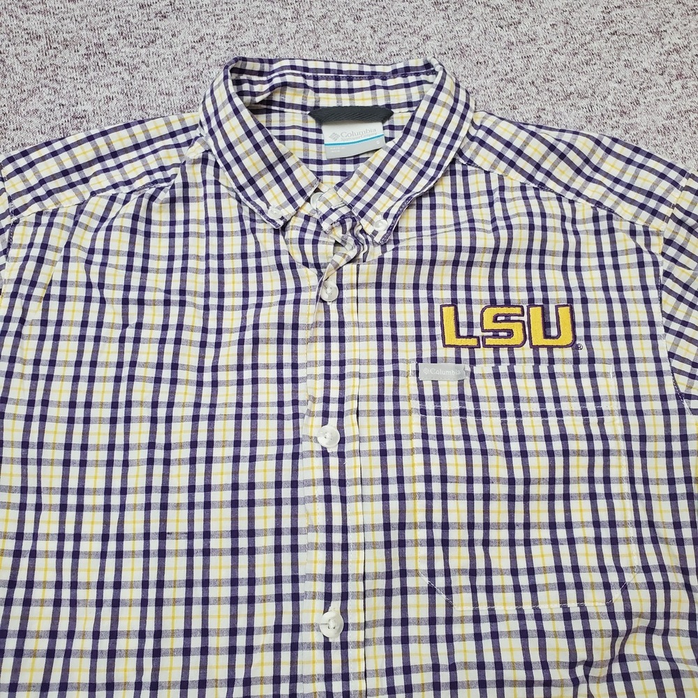 LSU Tigers Columbia Short Sleeve Plaid Shirt Mens Blue/Gold Mens Small